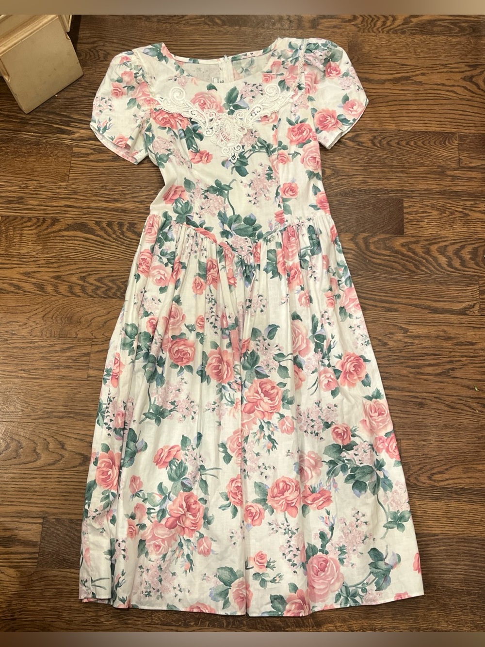 Vintage Jessica McClintock for Gunn Sax Pink & Green Cotton Dress